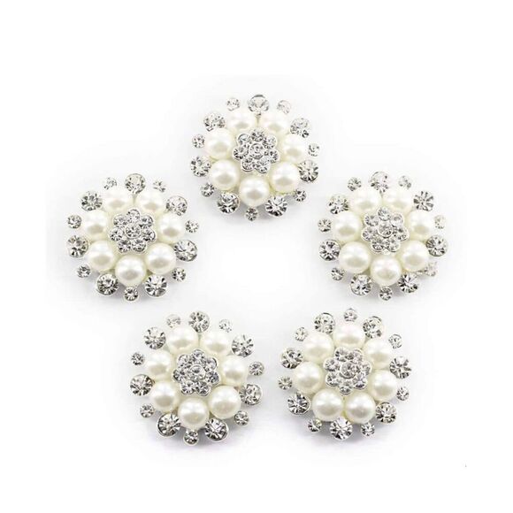 4Pc Pearl Rhinestone Faux Pearl Button Embellishment Wedding - Picture 1 of 3